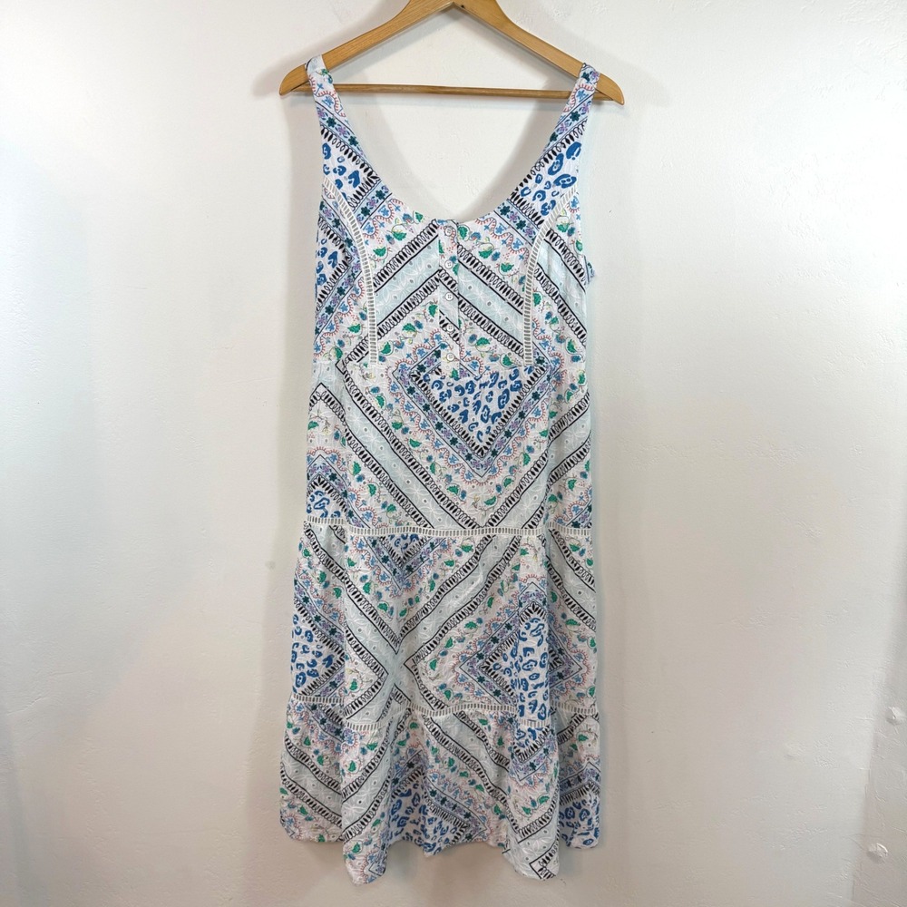 Tribal Jeans Tiered Eyelet Midi Dress Blue White Pockets‎ Boho Coastal Casual M